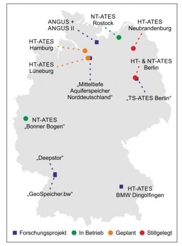Aquiferspeicher-Standorte in Deutschland (Fleuchaus, 2021)